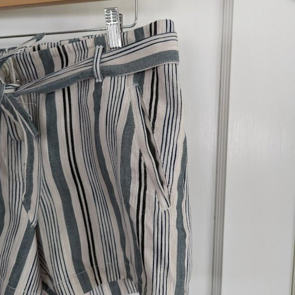 Loft Green Black Cream Striped Cotton Shorts w/ belted tie - Picture 3 of 9